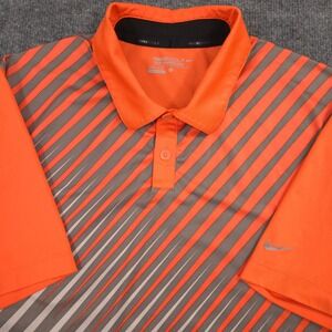 Nike Golf Tour Performance Polo Shirt Mens Large Orange Gray Striped Innovation